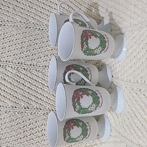 Vintage Papel Christmas mugs Designed & HAND Decorated Japan set of five.